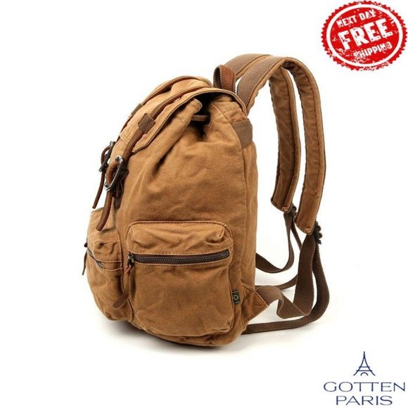 TSD BRAND Silent Trail Canvas Backpack Camel Women's Bag - Picture 4 of 8